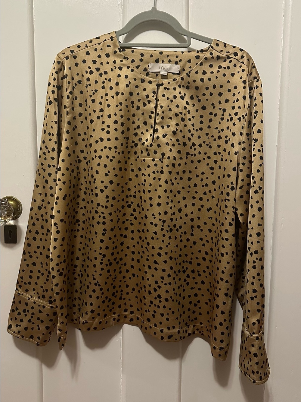 LOFT Cheetah Print Keyhole Neck Satin Blouse XL